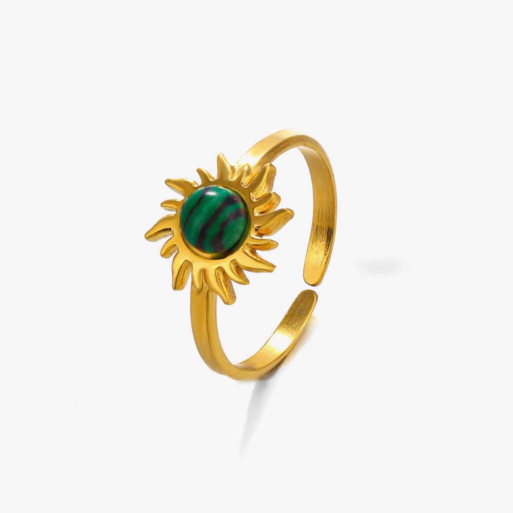 Hip Hop Sunflower Set Natural Stone Stainless Steel Open Ring