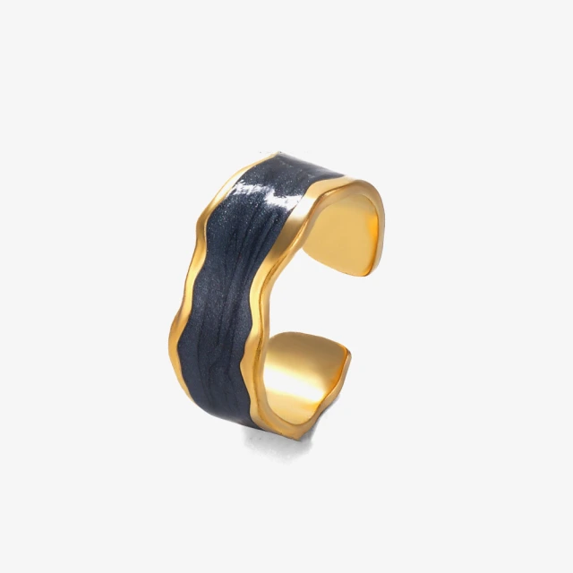 Stylish Black and White Drip Enamel Stainless Steel Open Ring