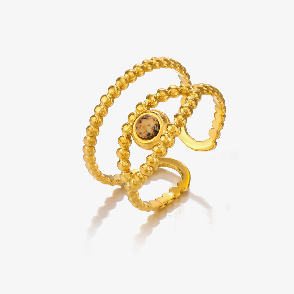 Stainless Steel PVD Coated 316L Adjustable Ring with Natural Stones