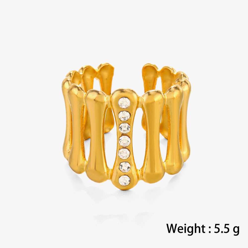 Modern Geometric With Rhinestone Stainless Steel Open Ring
