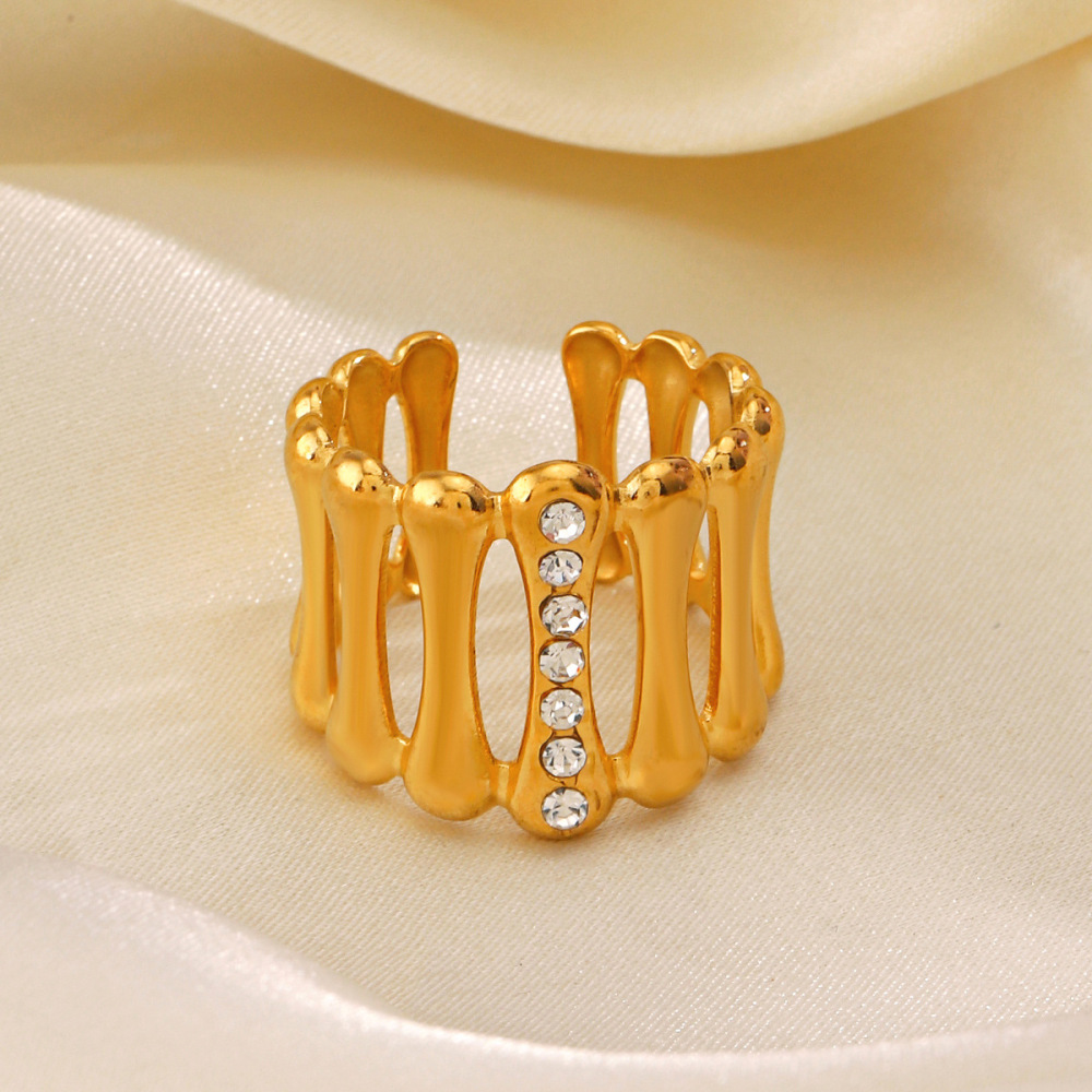 Modern Geometric With Rhinestone Stainless Steel Open Ring
