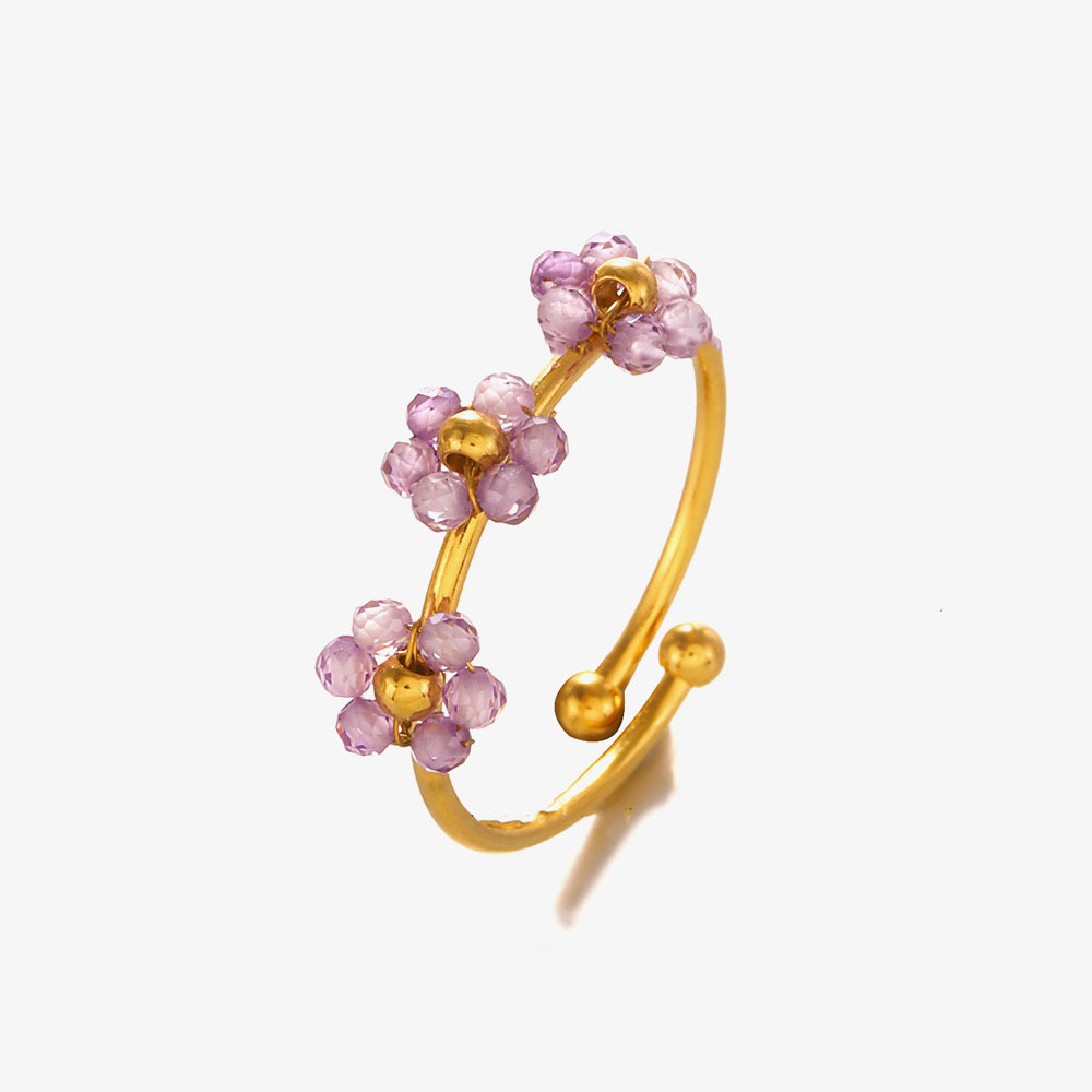 Boho-Chic Natural Stone Flower Stainless Steel Adjustable Ring