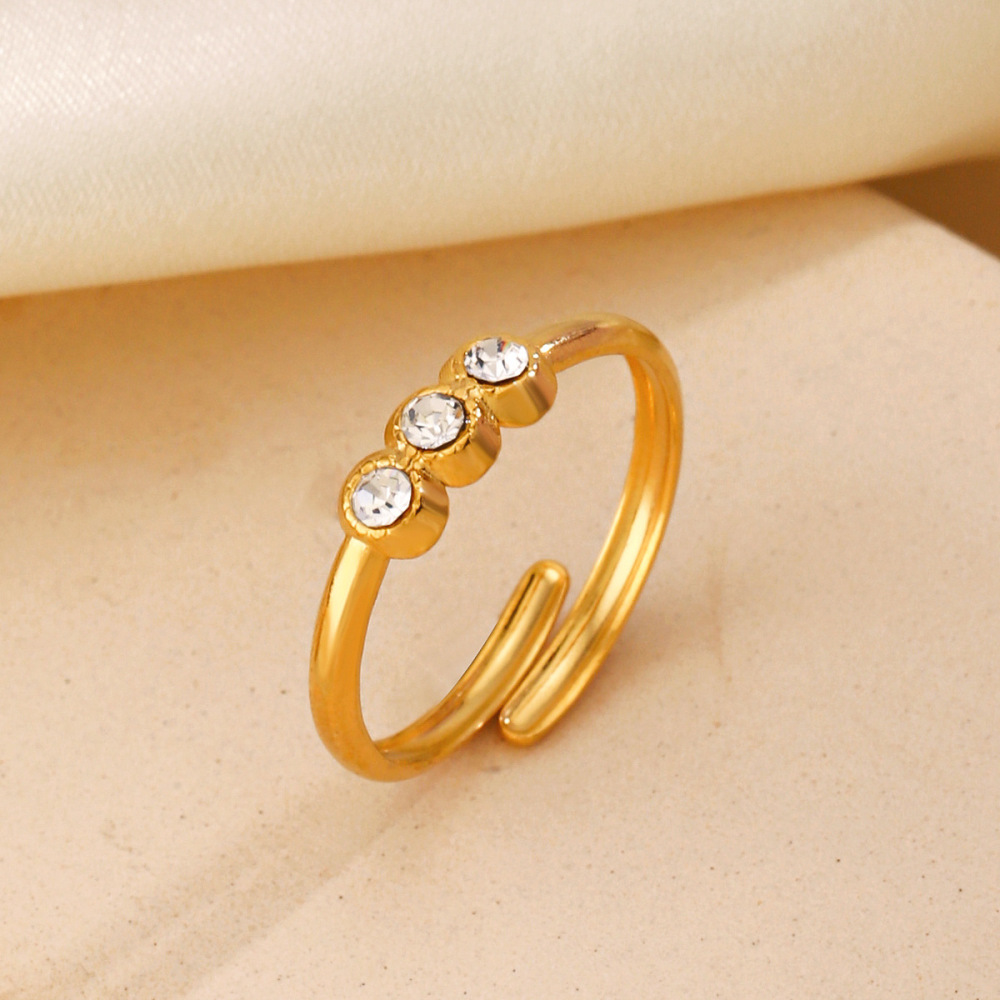 Stylish 18K Gold Triple Rhinestone Stainless Steel Open Ring
