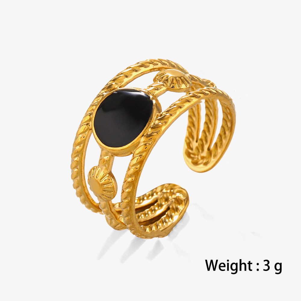 PVD Plated Round Enamel Ring in Stainless Steel