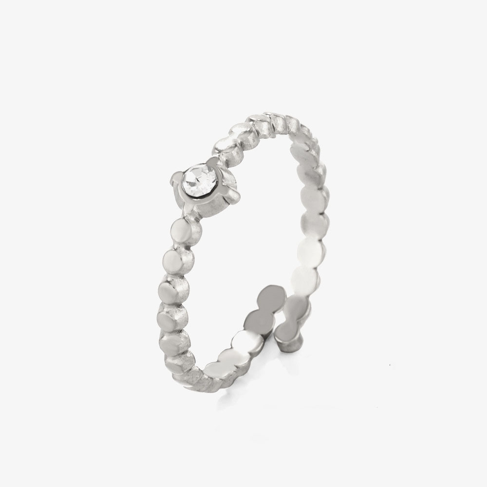 Classic PVD Coated Single Rhinestone Stainless Steel Crossover Ring