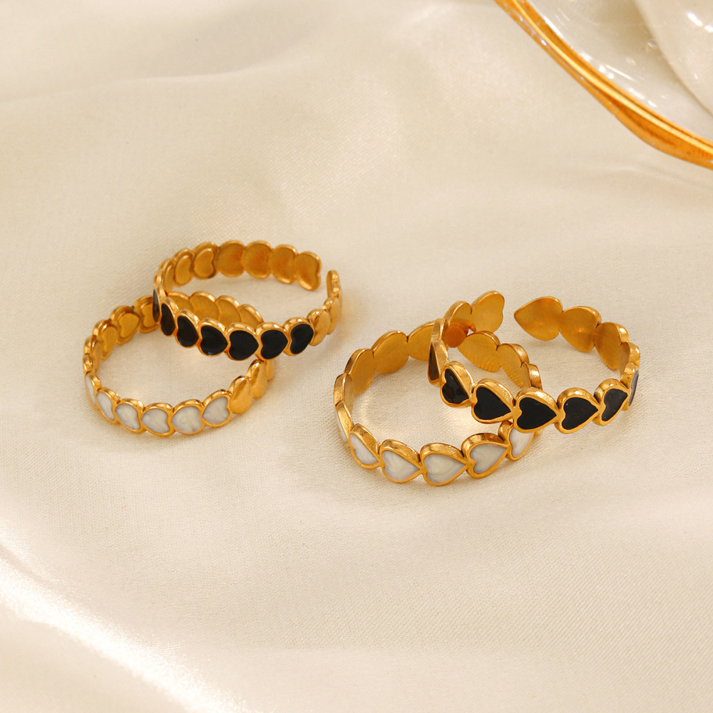 Ins style Stainless Steel Love Heart Open Ring with Heart Enameling