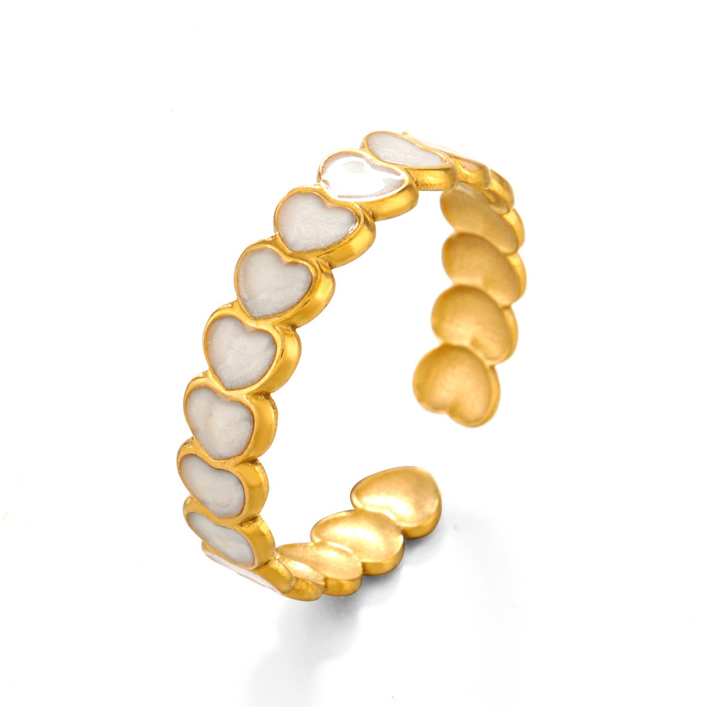 Ins style Stainless Steel Love Heart Open Ring with Heart Enameling