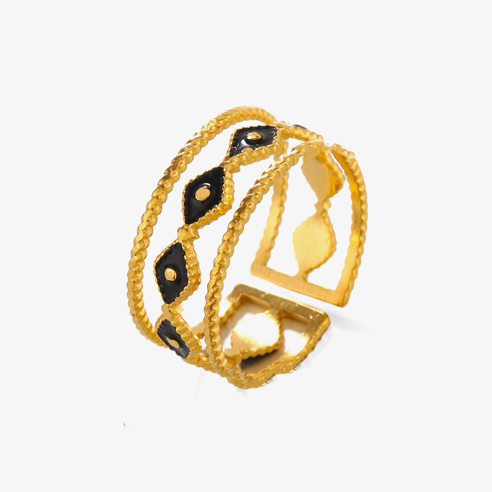 Vintage Stainless Steel Rhombus Enamel Open Ring