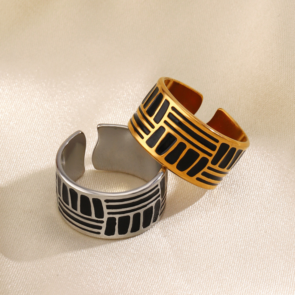 Exaggerated Wide Face Opening Enamel Stainless Steel Ring