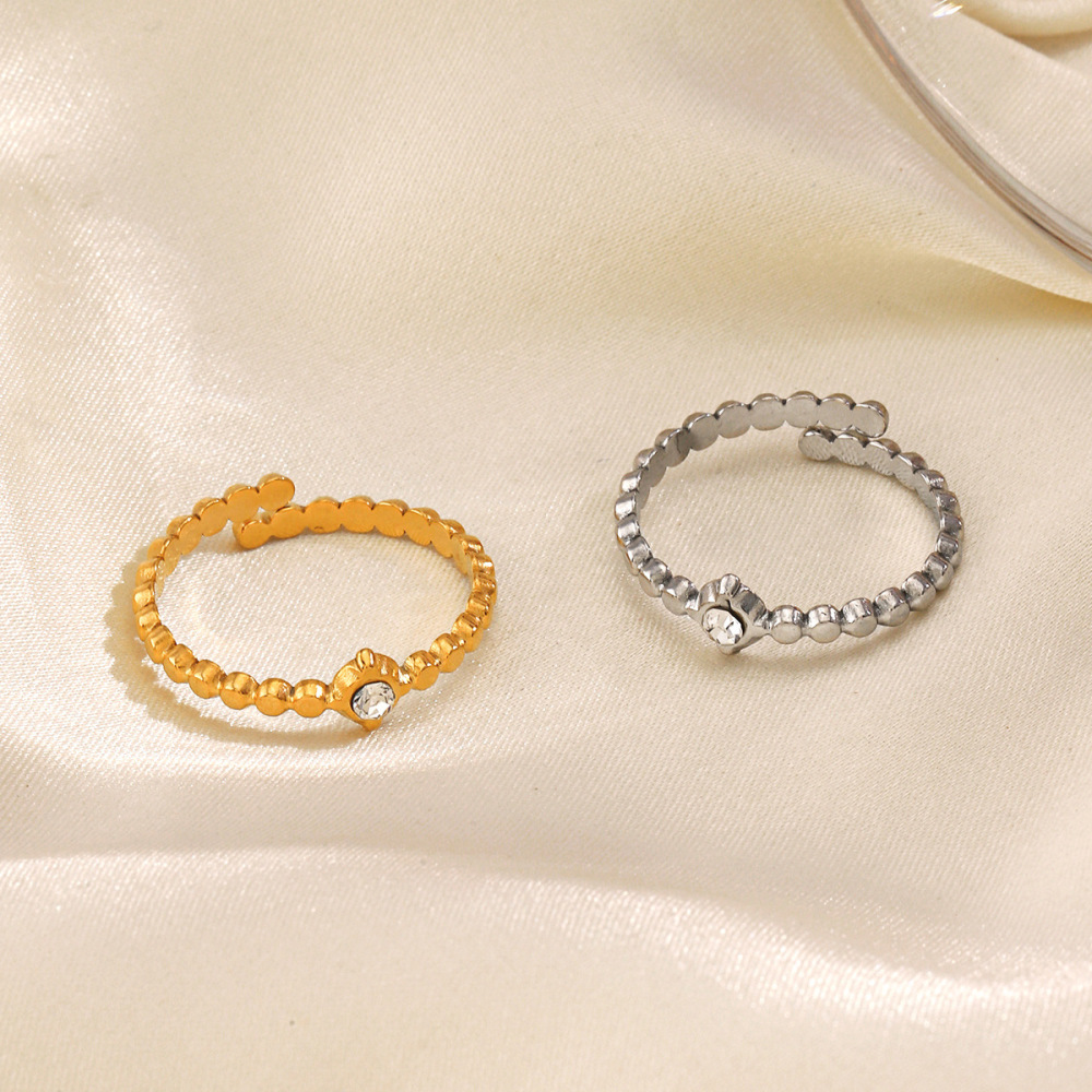 Classic PVD Coated Single Rhinestone Stainless Steel Crossover Ring