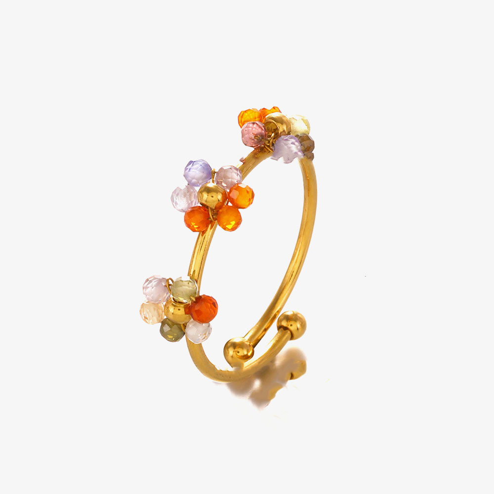 Boho-Chic Natural Stone Flower Stainless Steel Adjustable Ring