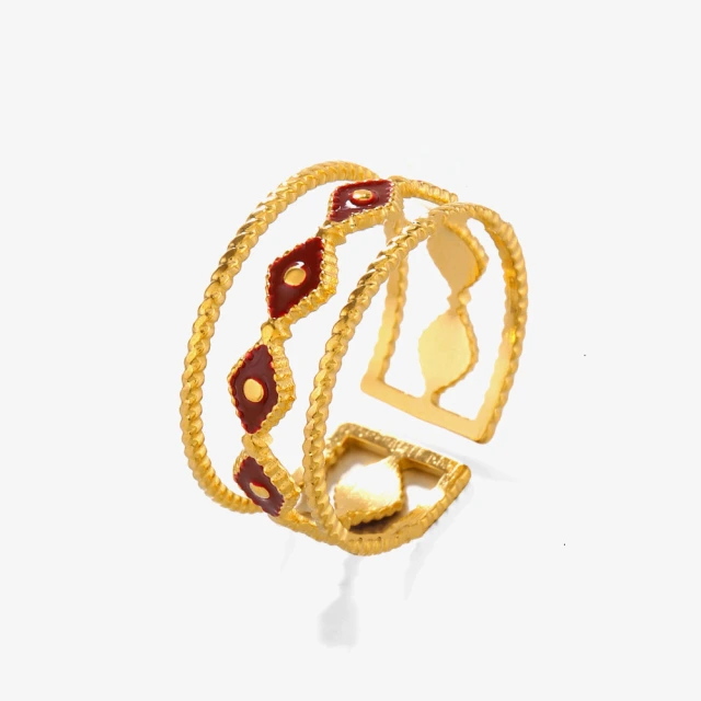 Vintage Stainless Steel Rhombus Enamel Open Ring