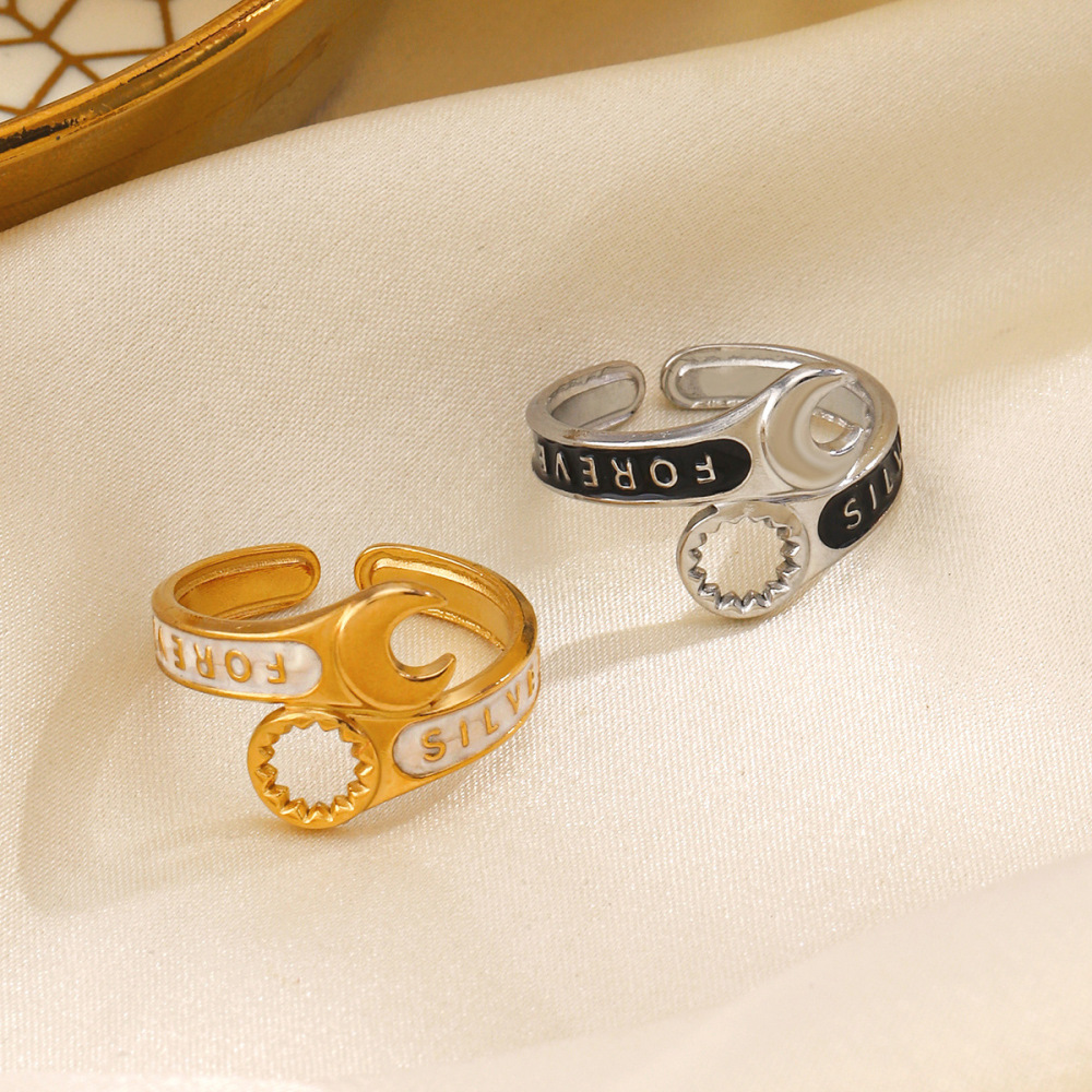 Avant-Garde Enamel Spanner Patchwork  Ring in Stainless Steel