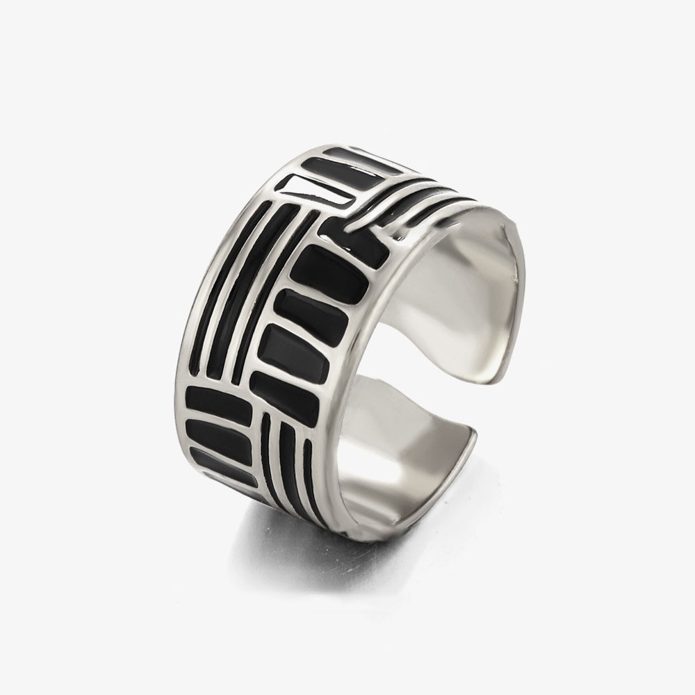 Exaggerated Wide Face Opening Enamel Stainless Steel Ring