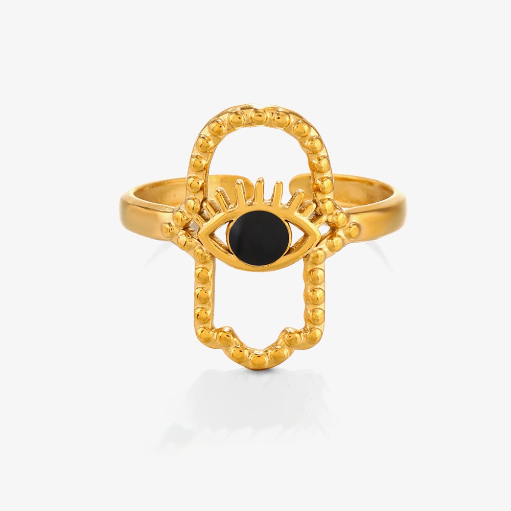 French Angel Eyes Enamelled Stainless Steel Open Ring