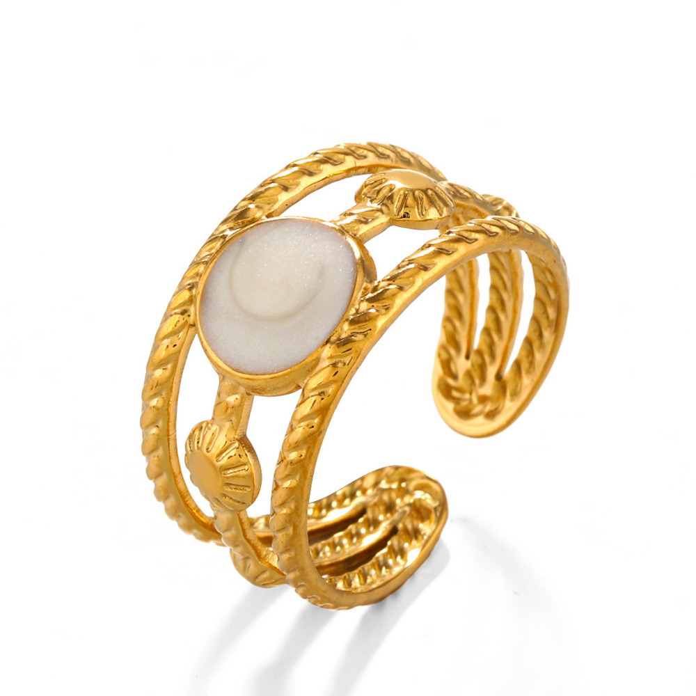 PVD Plated Round Enamel Ring in Stainless Steel