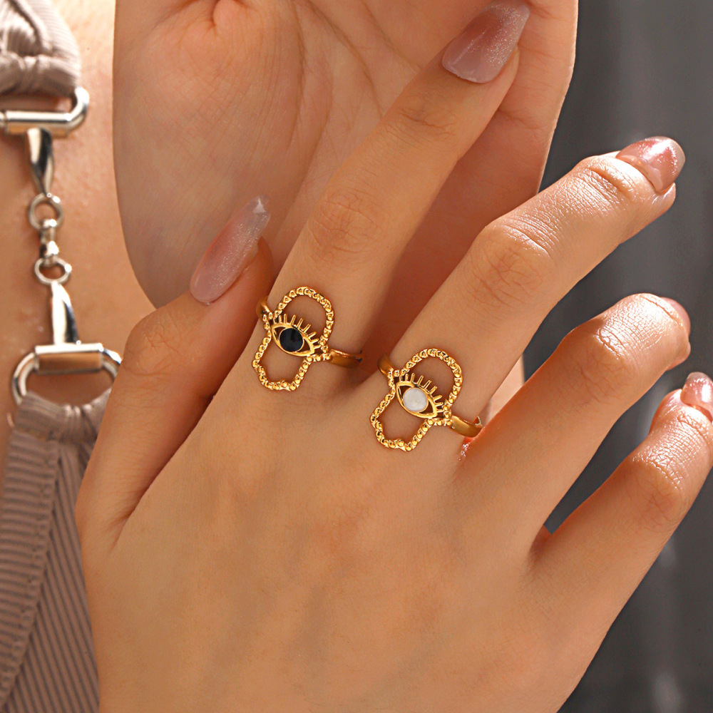 French Angel Eyes Enamelled Stainless Steel Open Ring