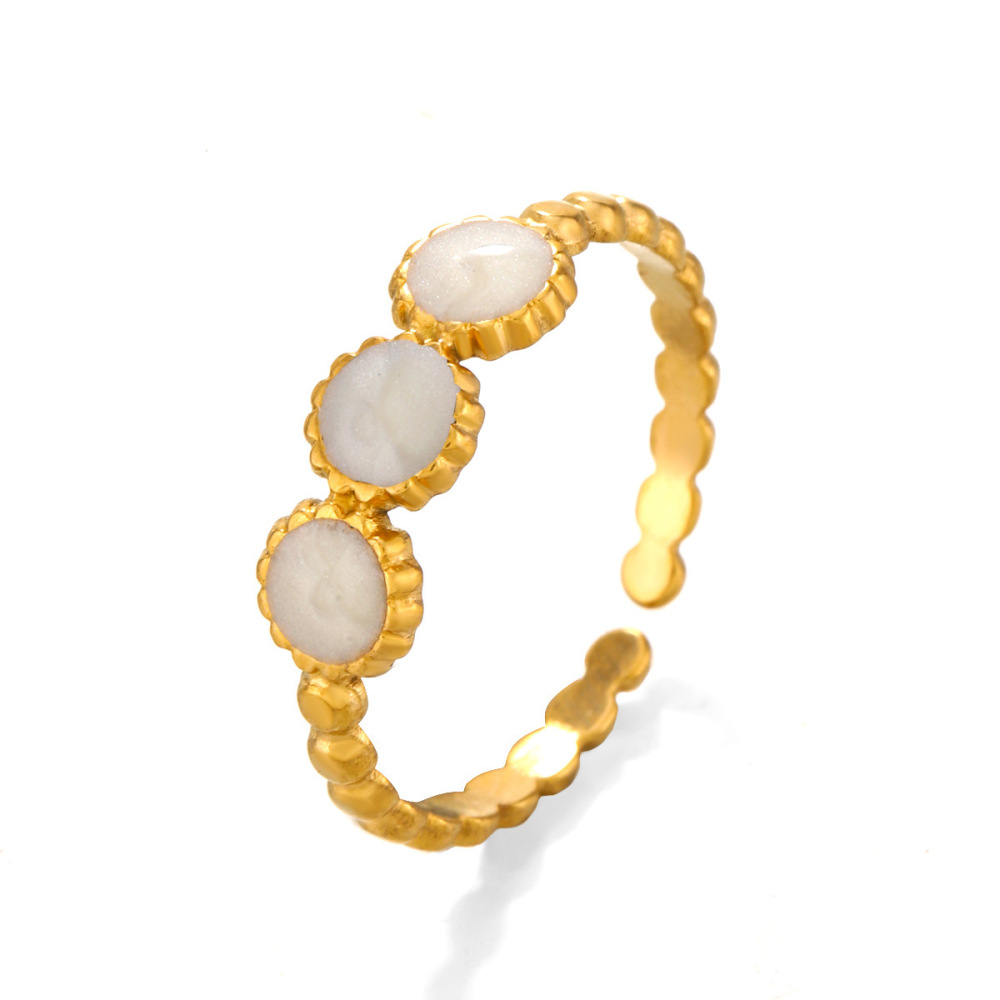 PVD Coated Personalised Geometric Round Bead & Enamel Stainless Steel Ring