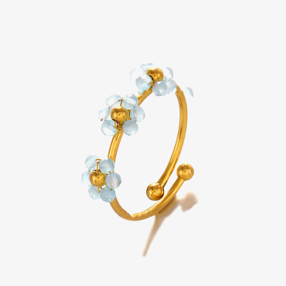 Boho-Chic Natural Stone Flower Stainless Steel Adjustable Ring