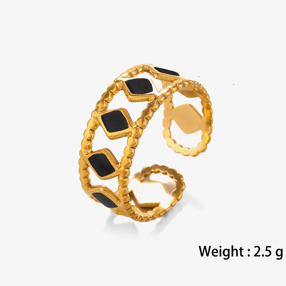 Vintage Stainless Steel Rhombus Enamel Open Ring