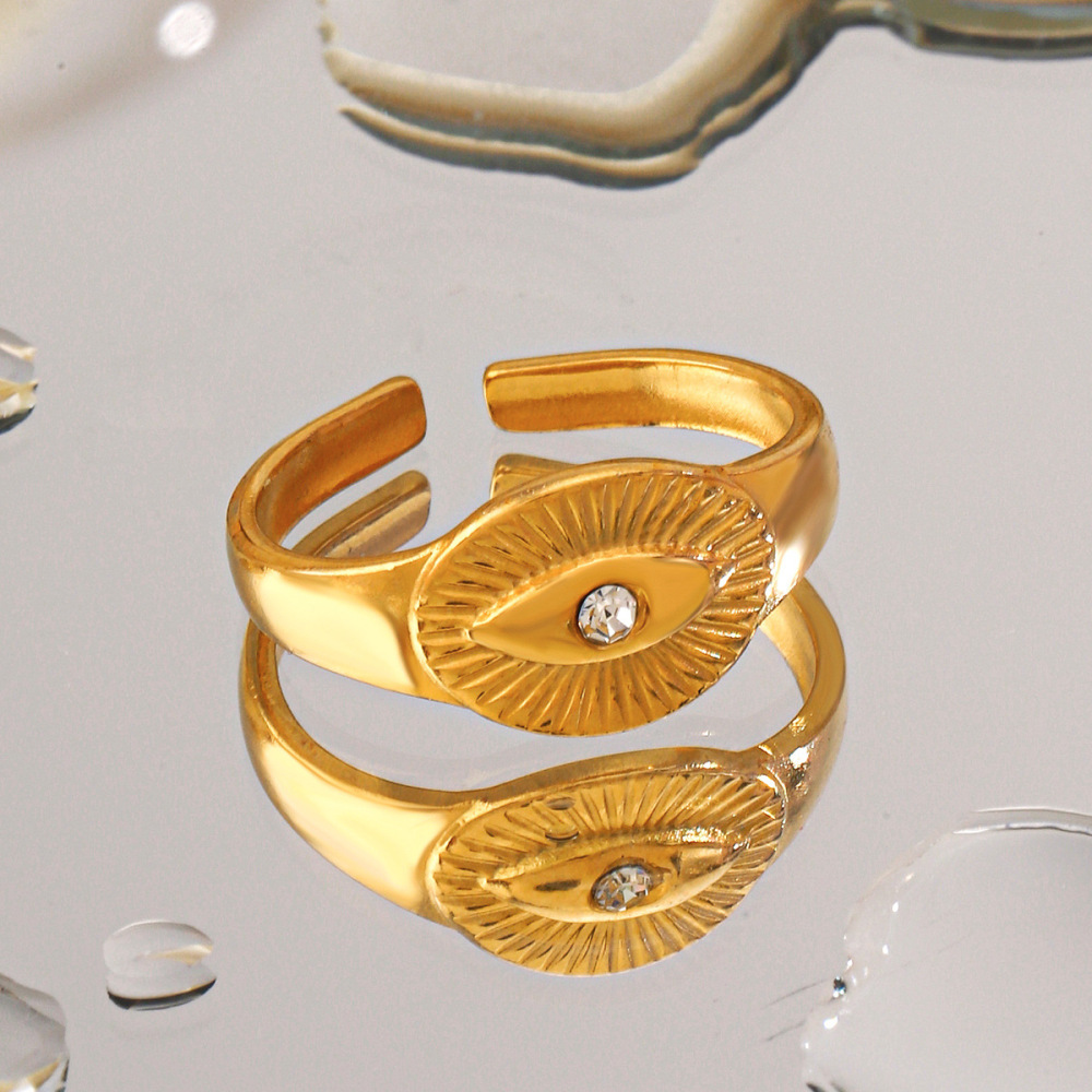 Bohemian Devil's Eye  With Rhinestone Stainless Steel Open Ring