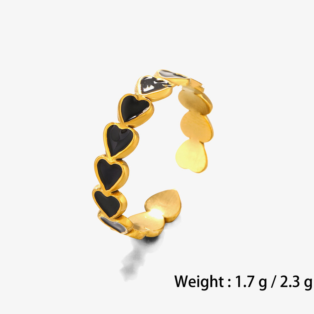 Ins style Stainless Steel Love Heart Open Ring with Heart Enameling