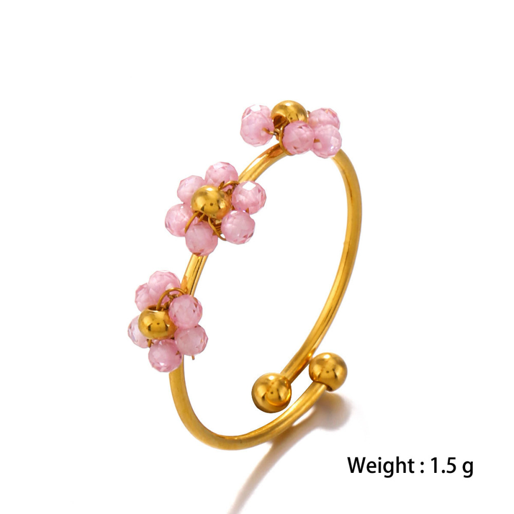 Boho-Chic Natural Stone Flower Stainless Steel Adjustable Ring