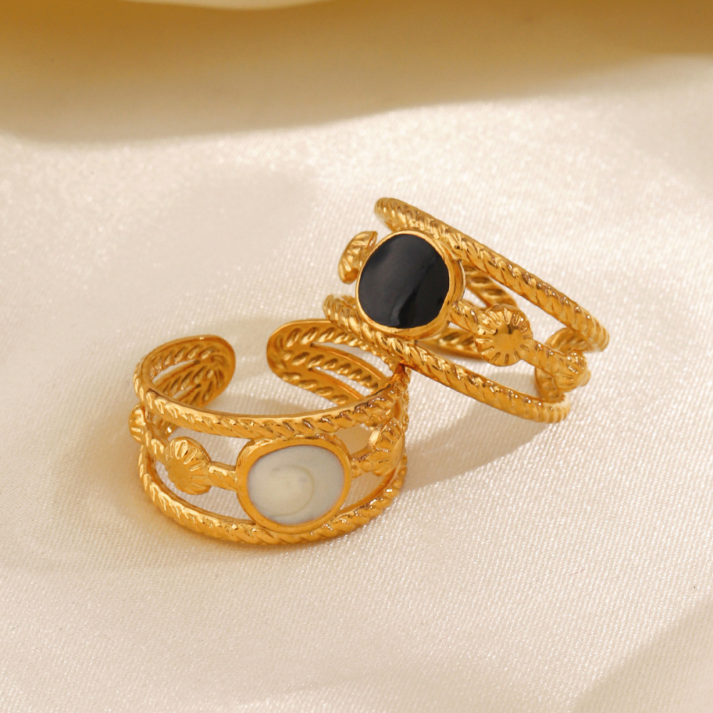 PVD Plated Round Enamel Ring in Stainless Steel