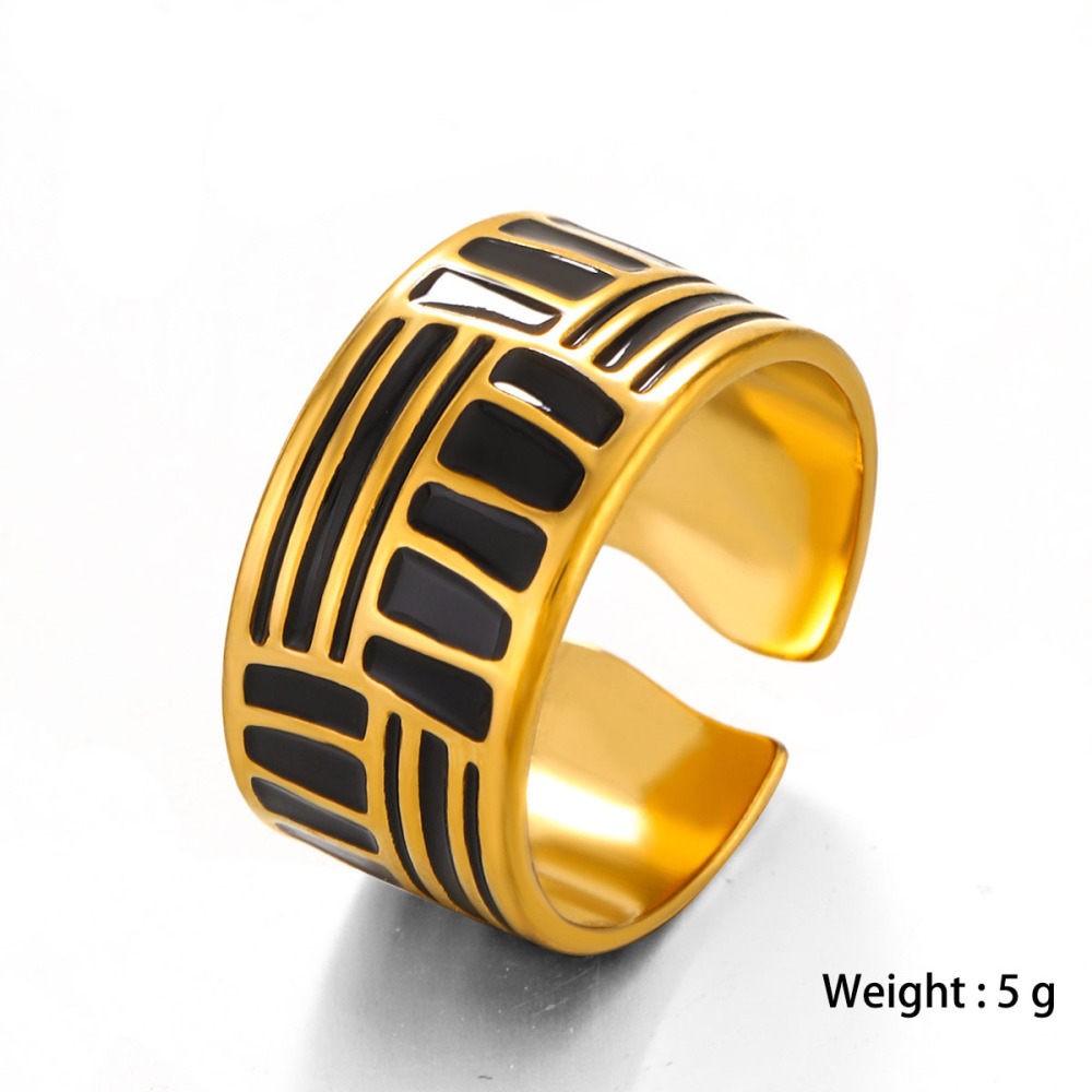 Exaggerated Wide Face Opening Enamel Stainless Steel Ring