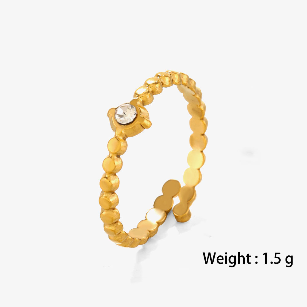 Classic PVD Coated Single Rhinestone Stainless Steel Crossover Ring