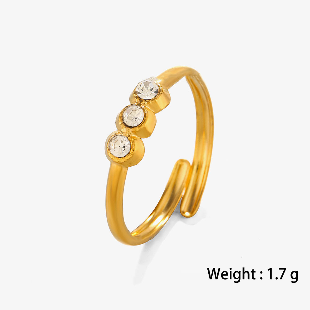Stylish 18K Gold Triple Rhinestone Stainless Steel Open Ring