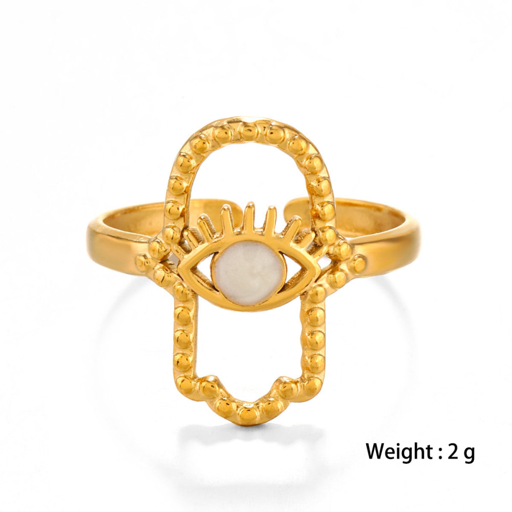 French Angel Eyes Enamelled Stainless Steel Open Ring