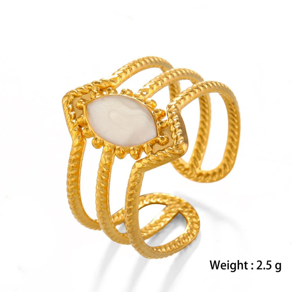 Vintage Rhombus Enamel & 3 Layer Line Stainless Steel Open Ring