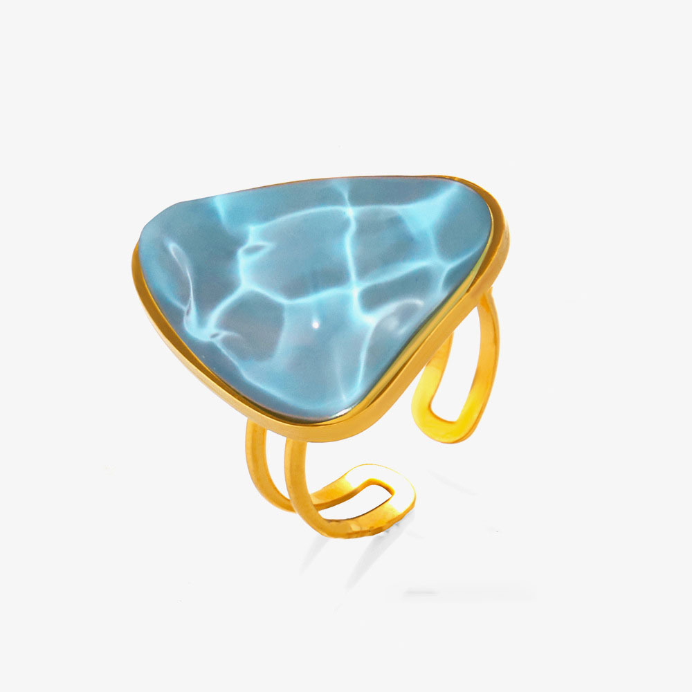 Marine Style Natural Stone Open Ring in PVD Coated Stainless Steel