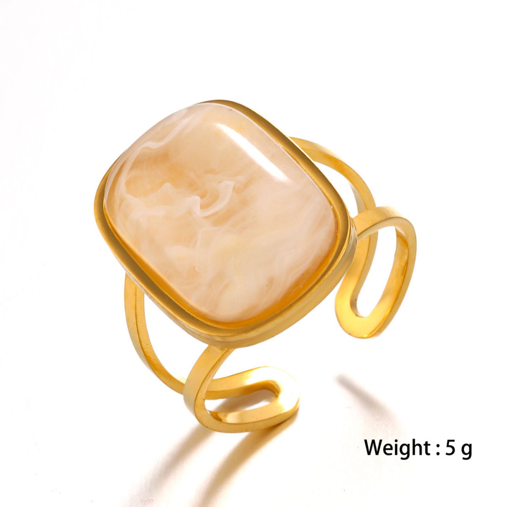 Minimalist 18k Gold Plated Stainless Steel Open Ring with Natural Stone