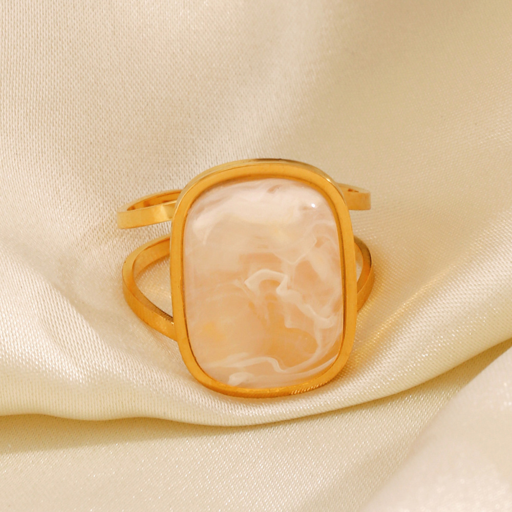 Minimalist 18k Gold Plated Stainless Steel Open Ring with Natural Stone