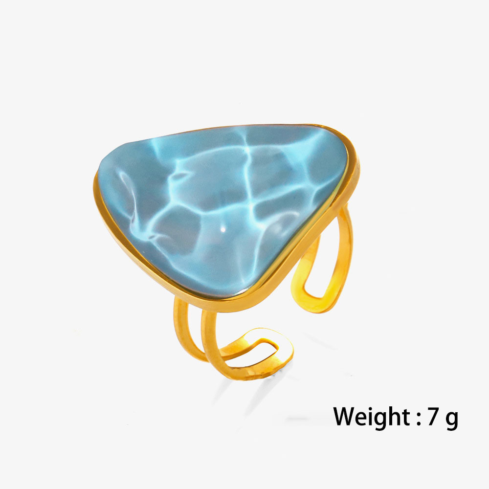 Marine Style Natural Stone Open Ring in PVD Coated Stainless Steel