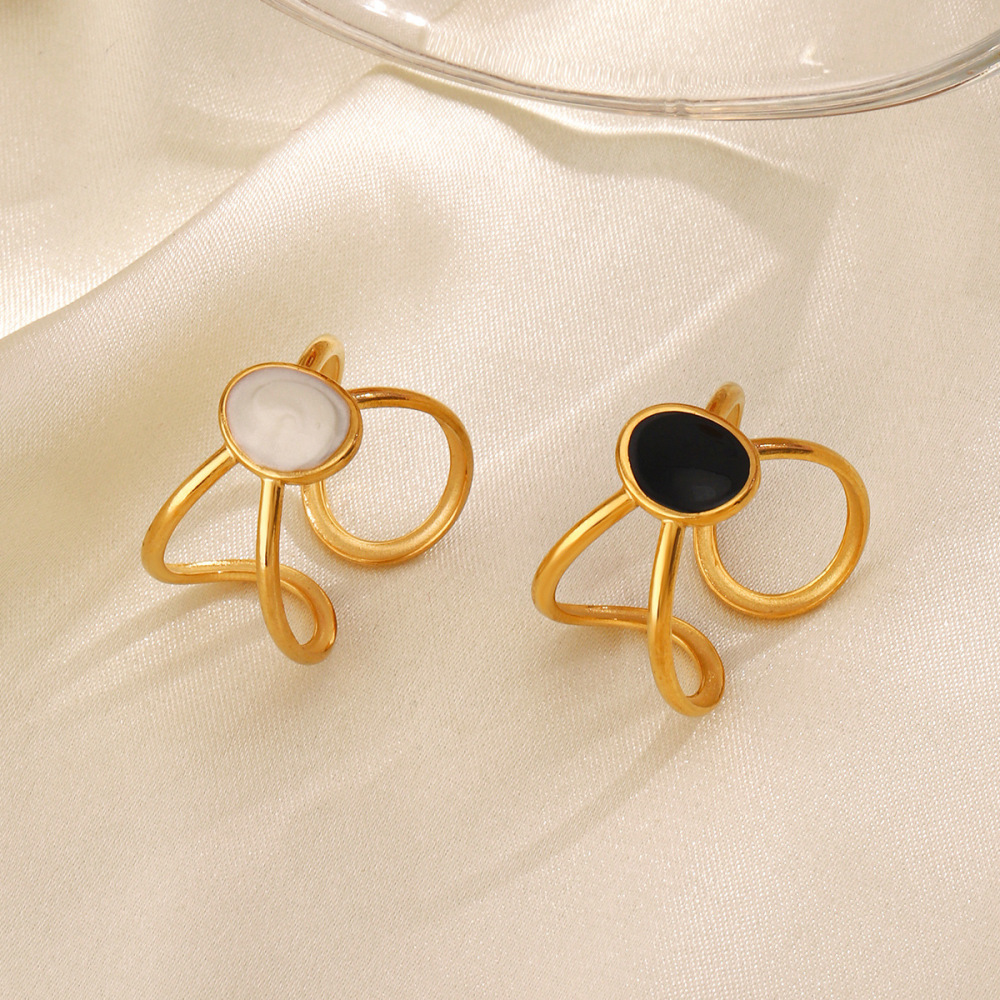PVD plated Line Crossover & Oval Enamel Stainless Steel Ring