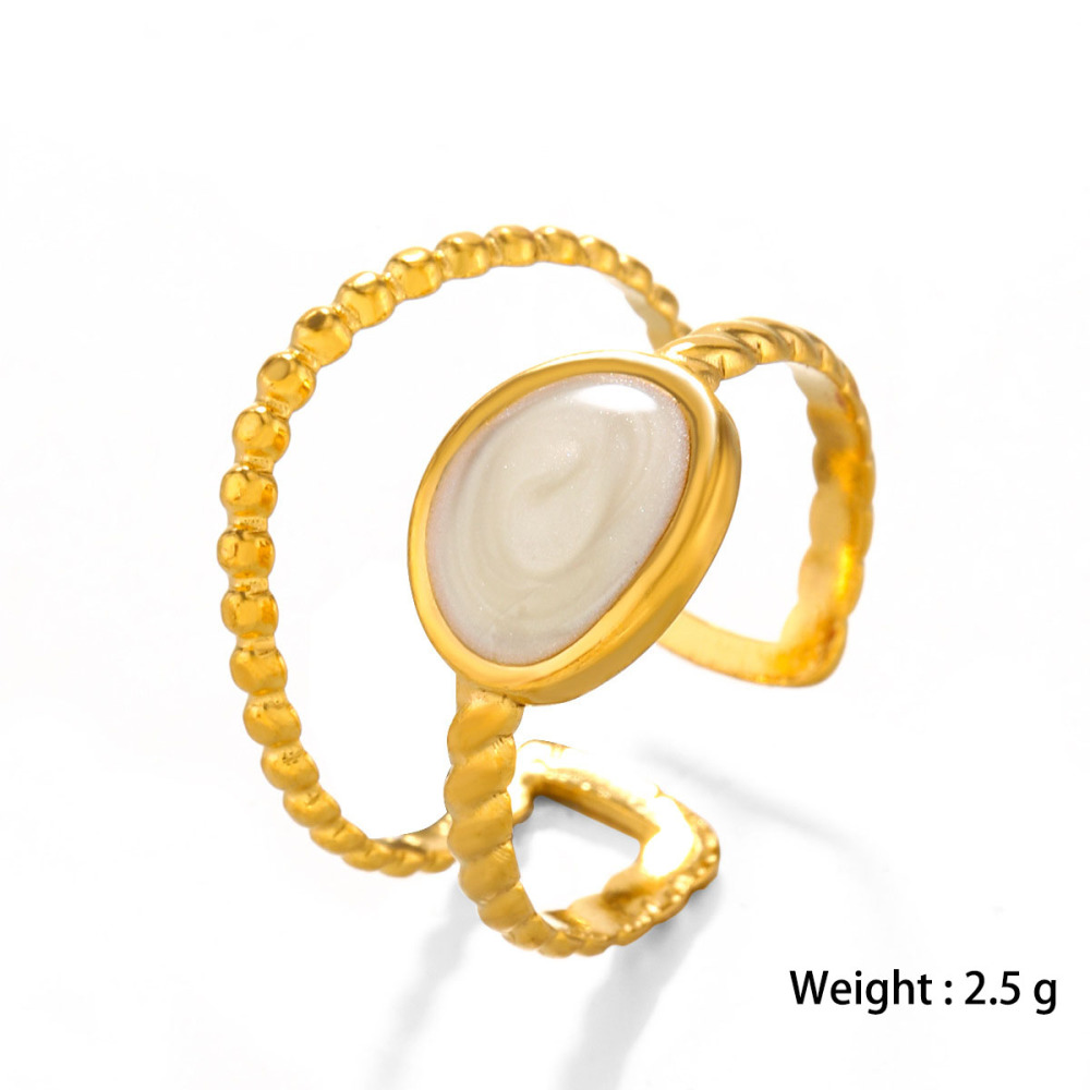 18K Gold Plated Line & Oval Enameled Stainless Steel Ring