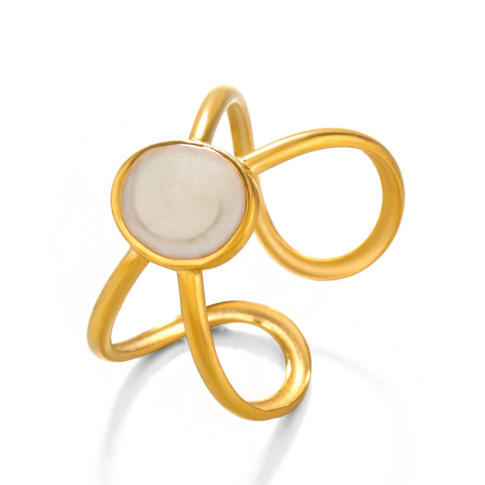 PVD plated Line Crossover & Oval Enamel Stainless Steel Ring
