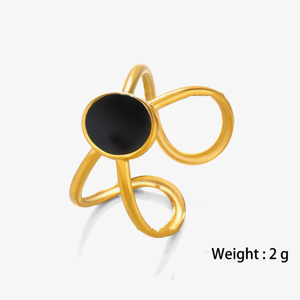 PVD plated Line Crossover & Oval Enamel Stainless Steel Ring