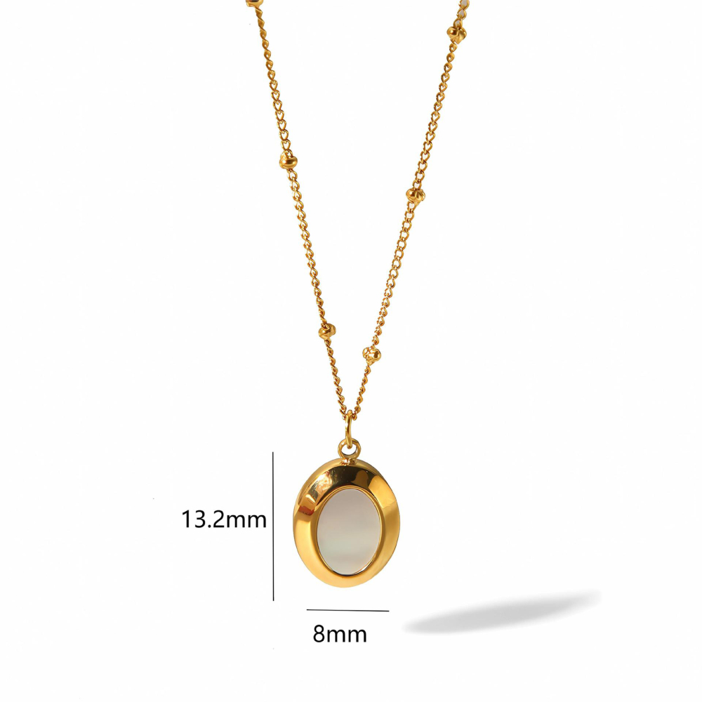 Gold Plated Beaded Chains Stainless Steel Oval Shell Pendant Necklace
