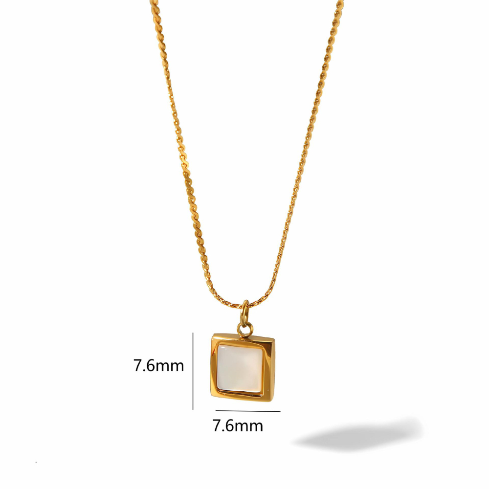 Stainless Steel Plated 18K Gold Geometric Glossy Square Shells Pendant Necklace