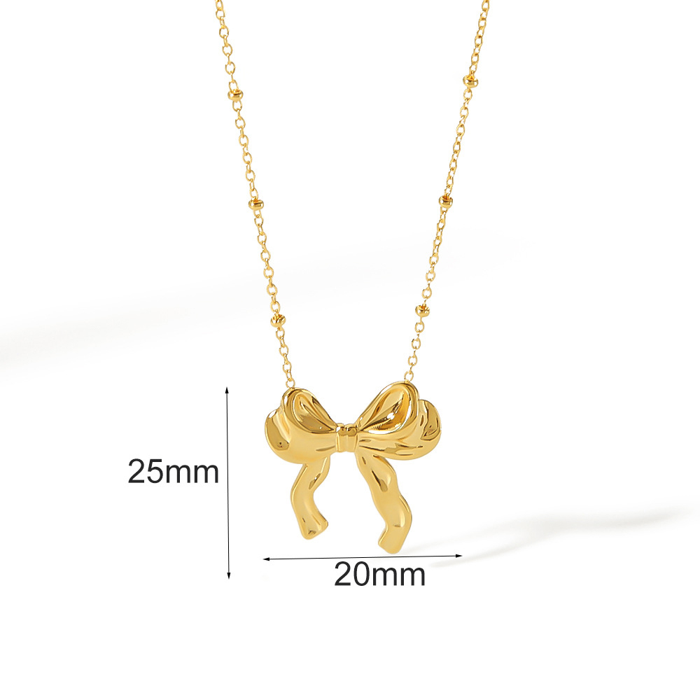 French style Bow Tie Pendant Necklace in PVD Plated Stainless Steel