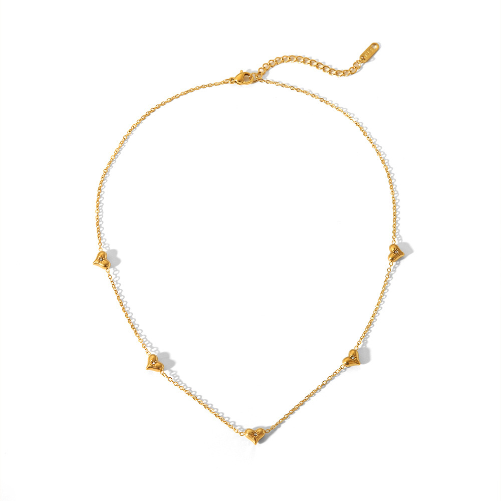 French Style Heart Station Necklace inlay with rhinestone