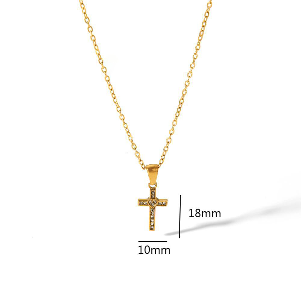Simple 316L Stainless Steel Cross Pendant with Rhinestone