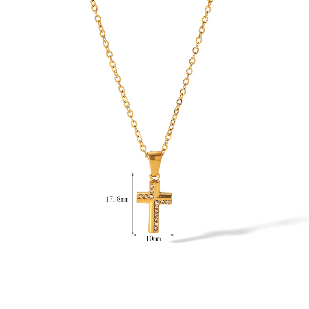 PVD Coated Polishing Stainless Steel Cross Pendant Necklace with Rhinestone