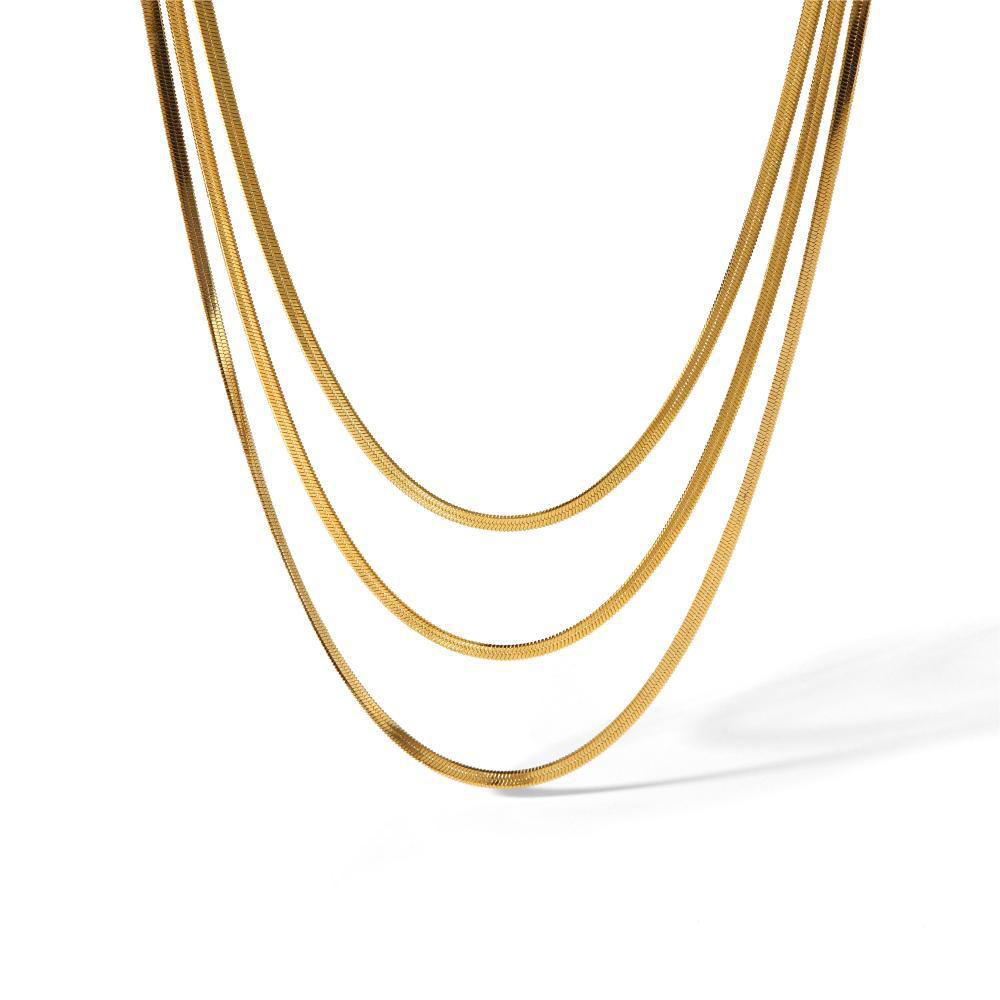 Minimalist Herringbone Chain Multi-Layer Necklace in 18k Gold Plated Stainless Steel
