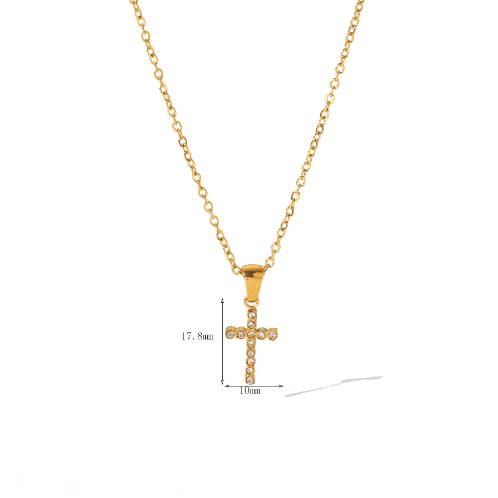 18K Gold studded Rhinestone Cross Pendant Necklace in Stainless Steel