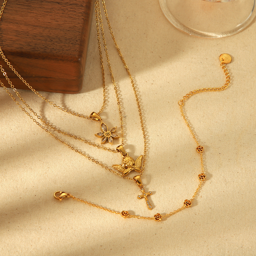 Cherub 316L Stainless Steel Pendant Necklace in 18K Gold Plated